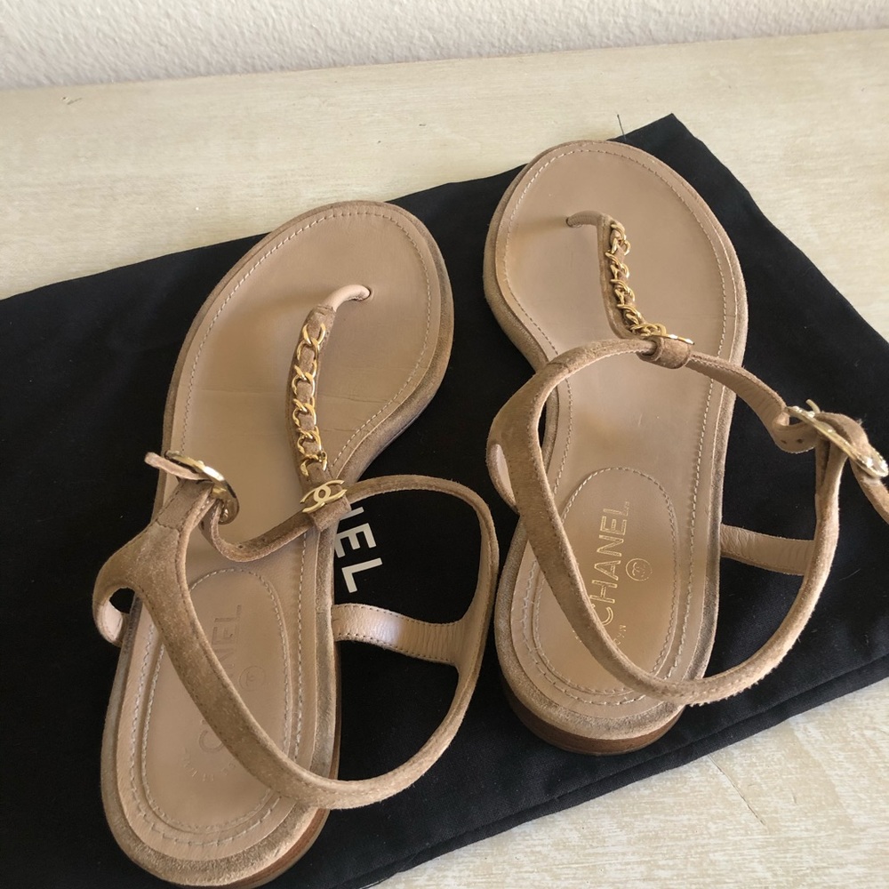 Suede Calfskin Nude 20p Golf chain CHANEL sandals - Picture 6 of 9